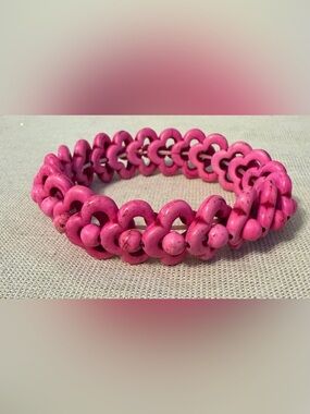 Pink Floral Link Beaded Bracelet - Women Jewelry